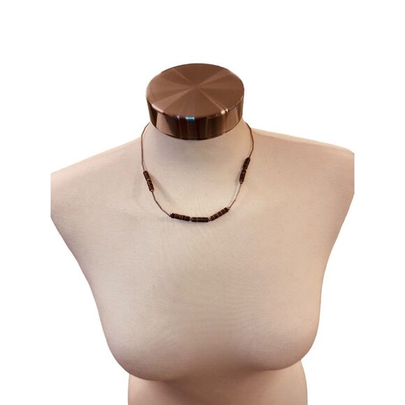 Vintage Silvertone Bead Brown Necklace 18" Barrel Clasp Screw Closure - Picture 4 of 13